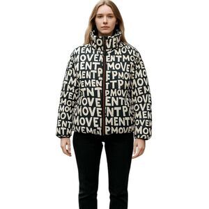 Free People Oversized Puffer Jacket Movement Zips XS-X Black White Spell Out New